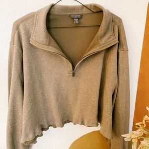 Distressed oversized cropped quarter-zip